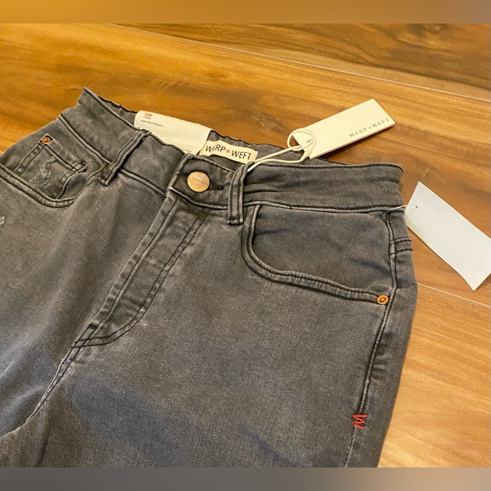 NWT WARP+WEFT CDG PARIS HIGH RISE STRAIGHT ANKLE JEANS RAW HEM SIZE 25 IN NOIR - Picture 3 of 6
